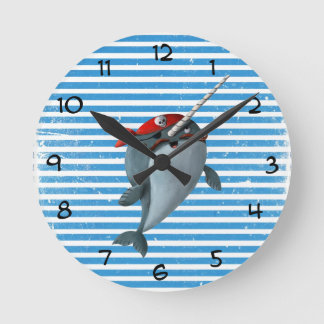 Cute Pirate Narwhal Round Clock