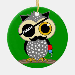 cute pirate owl ceramic ornament