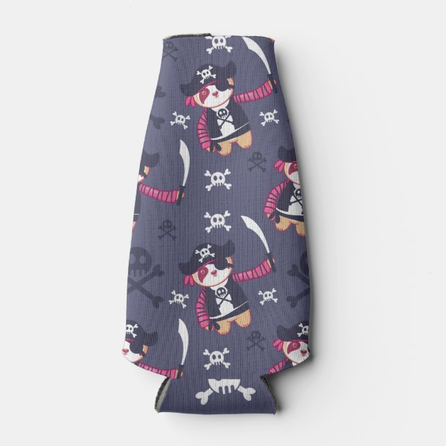 Cute Pirate Panda Bear Pattern Bottle Cooler (Front)