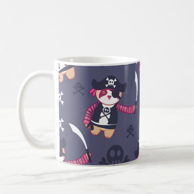 Cute Pirate Panda Bear Pattern Coffee Mug (Left)