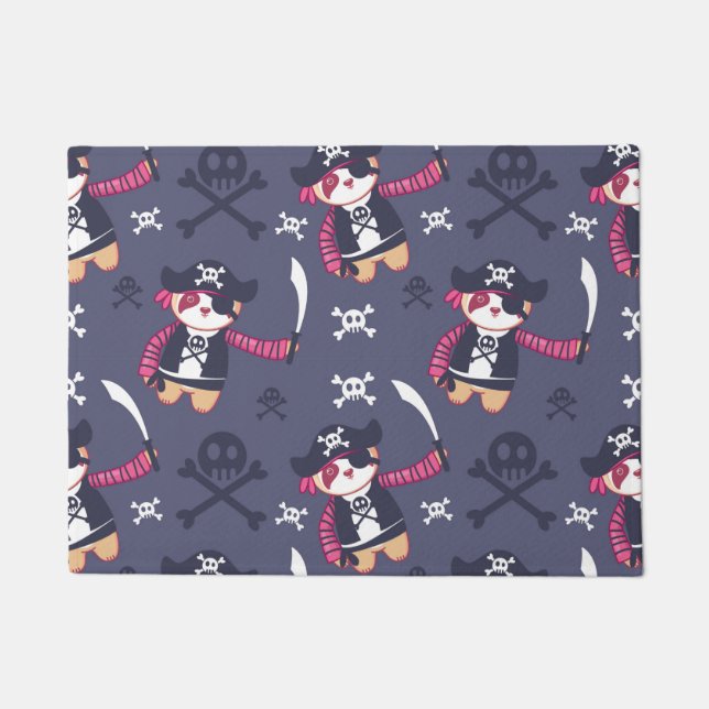Cute Pirate Panda Bear Pattern Doormat (Front)
