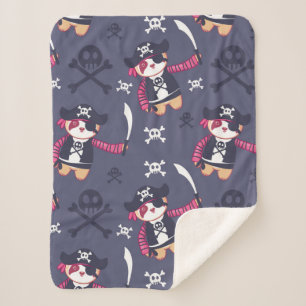 Cute Pirate Panda Bear Pattern Sherpa Blanket