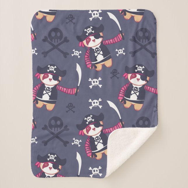 Cute Pirate Panda Bear Pattern Sherpa Blanket (Front)