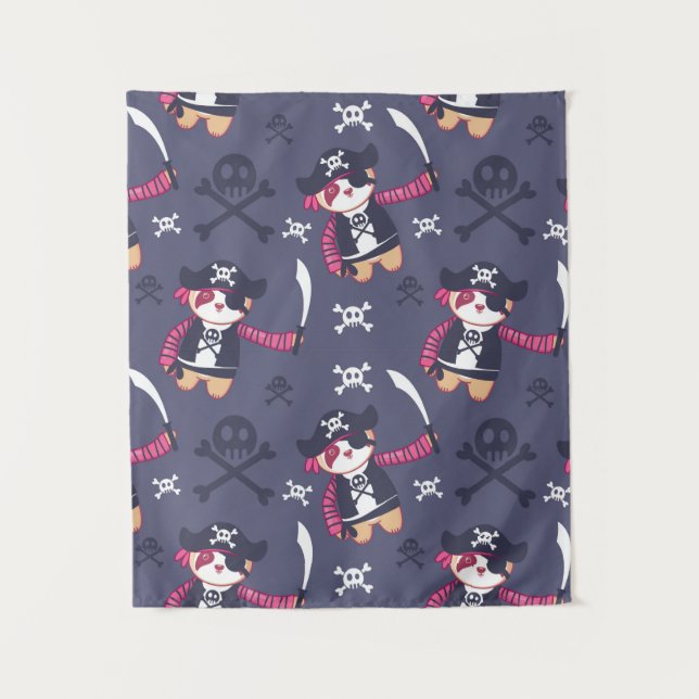 Cute Pirate Panda Bear Pattern Tapestry (Front)