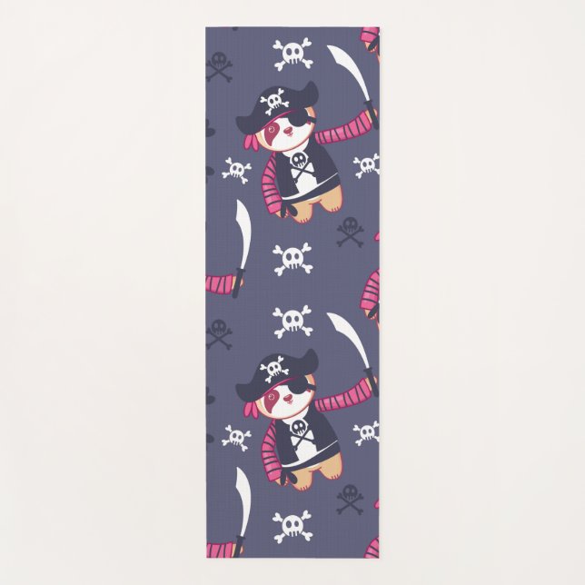 Cute Pirate Panda Bear Pattern Yoga Mat (Front)