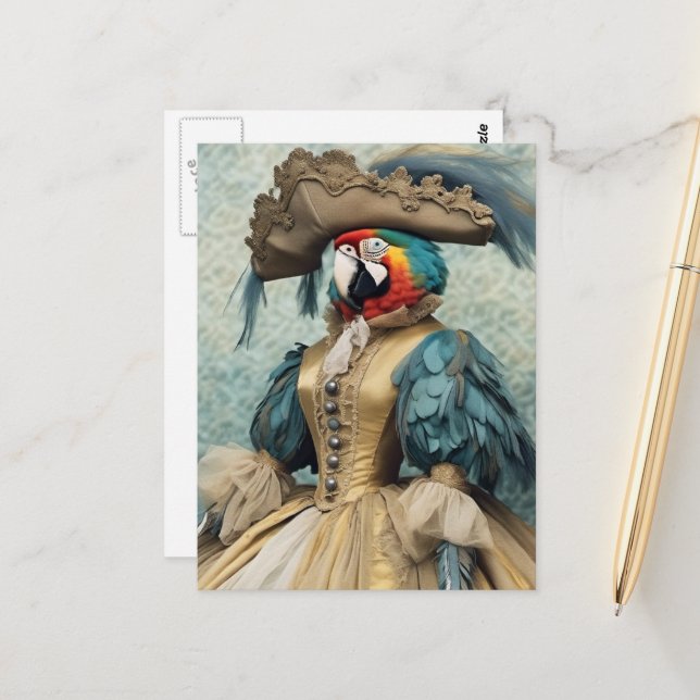 Cute Pirate Parrot Postcard (Front/Back In Situ)