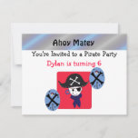 Cute Pirate Party Invitation<br><div class="desc">A cute pirate in a big pirate hat with an eyepatch,  earring and bandanna. A red background with pirate accents. Customise with all of your party information as desired.</div>