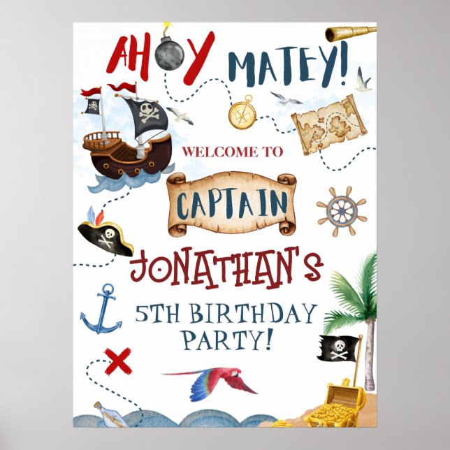 Cute Pirate Party Welcome  Poster (Front)