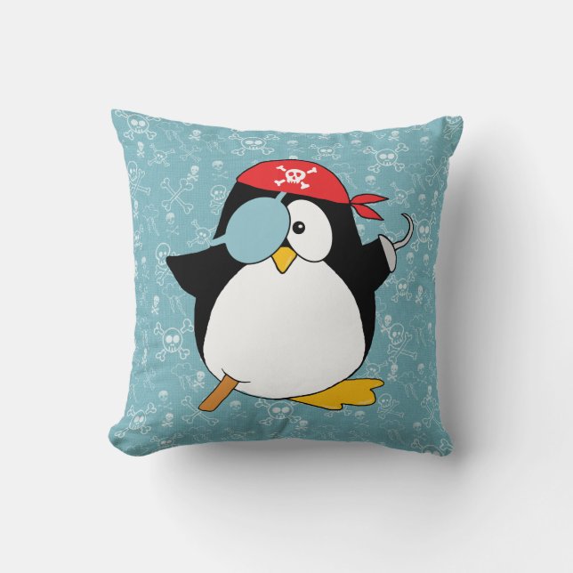 Cute Pirate Penguin Throw Pillow (Front)