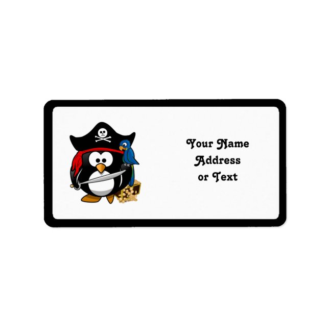 Cute Pirate Penguin with Treasure Chest Label (Front)