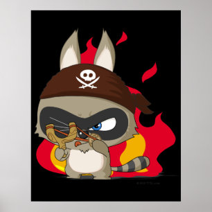 Cute pirate racoon funny cartoon charcter poster