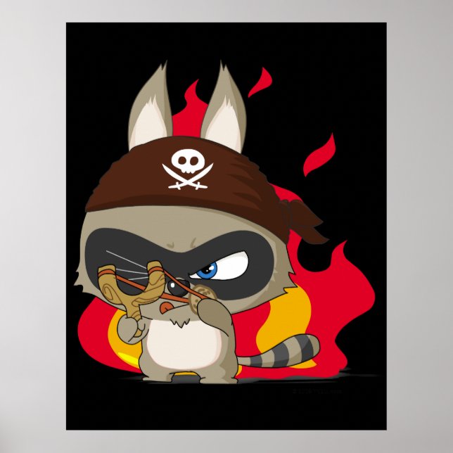 Cute pirate racoon funny cartoon charcter poster (Front)