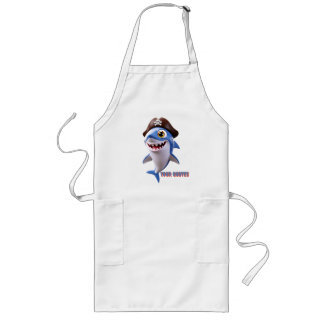 Cute Pirate Shark Cartoon – 3D Kids Illustration Long Apron