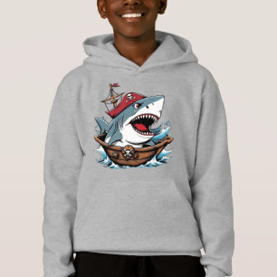 Cute pirate shark on a boat 