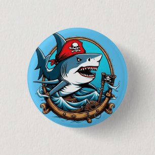 Cute pirate shark on a boat  3 cm round badge