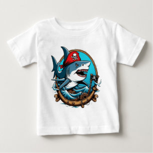 Cute pirate shark on a boat baby T-Shirt