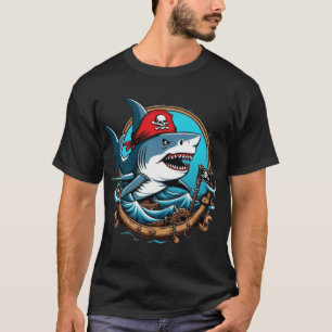Cute pirate shark on a boat  T-Shirt