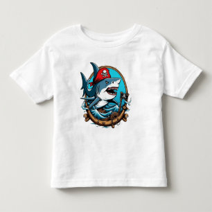 Cute pirate shark on a boat toddler T-Shirt