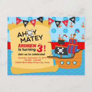 Cute Pirate ship bunting Baby boy Birthday Postcard