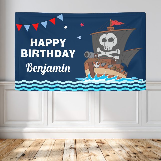 Cute Pirate Ship Kids Birthday Party Banner (Creator Uploaded)