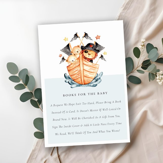 Cute Pirate Ship Lion Cub Books For Baby Shower Enclosure Card (Creator Uploaded)