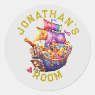 Cute Pirate Ship Personalised Classic Round Sticker