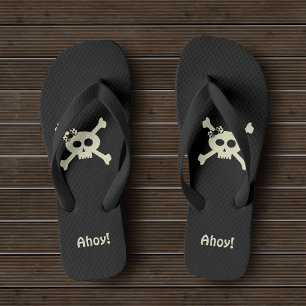 Cute Pirate Skull and Crossbones Custom Ahoy Black Thongs