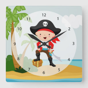 Cute Pirate Square Wall Clock