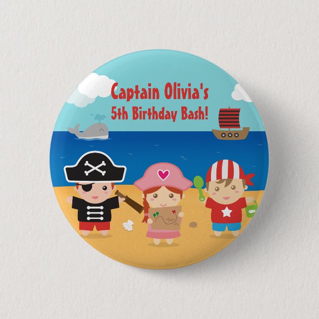 Cute Pirate Themed Kids Birthday Party Favours 6 Cm Round Badge (Front)
