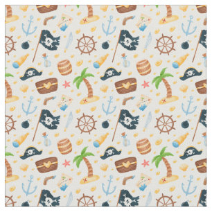 Cute Pirate Themed Nautical Pattern Fabric