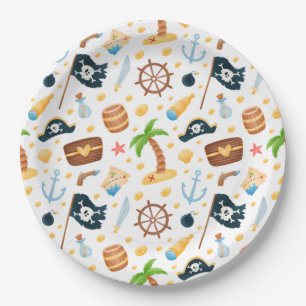 Cute Pirate Themed Nautical Pattern  Paper Plate