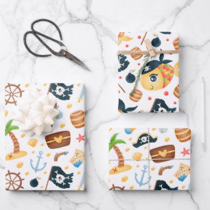 Cute Pirate Themed Nautical Pattern  Wrapping Paper Sheet