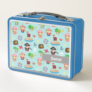 Cute Pirates Treasure Hunt Kids Personalised Lunch Metal Lunch Box