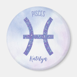 Cute Pisces Astrology Sign Personalised Purple Magnet