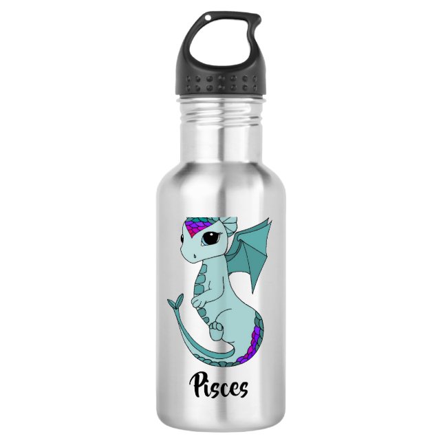 Cute Pisces Dragon design zodiac water bottle (Front)