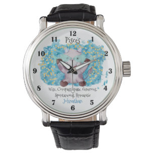 Cute Pisces Fish Watercolor Bull Zodiac Custom Watch