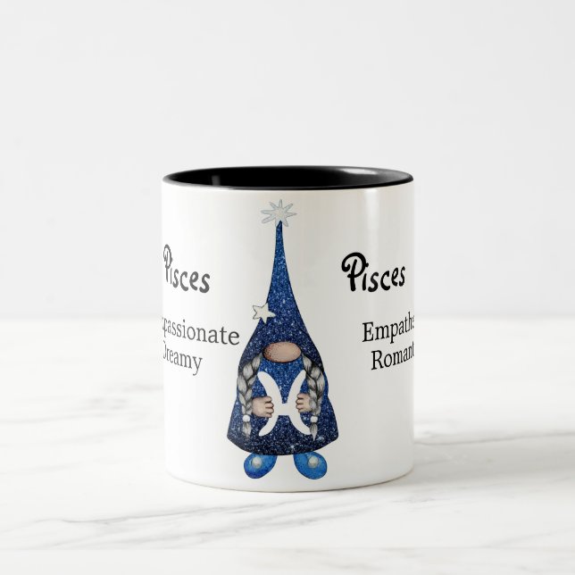 Cute Pisces Gnome Zodiac Sign  Two-Tone Coffee Mug (Center)