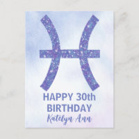 Cute Pisces Sign Custom Purple Happy Birthday