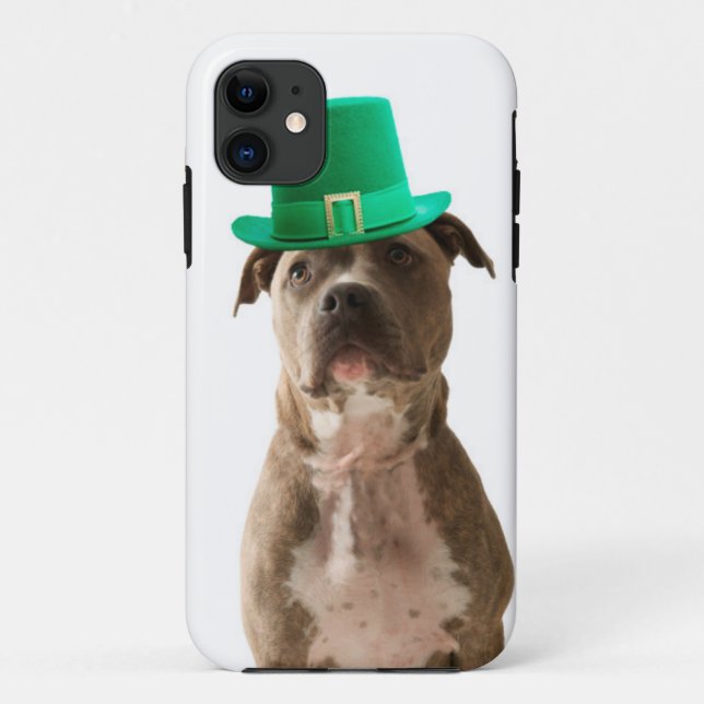 Cute Pit Bull Dog Hat St. Patrick's Day Case-Mate iPhone Case (Back)