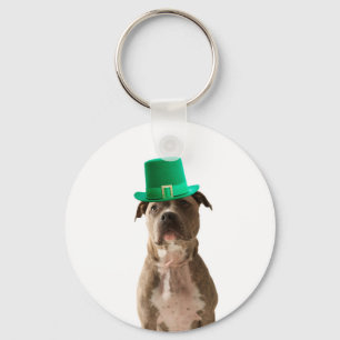 Cute Pit Bull Dog Hat St. Patrick's Day Key Ring