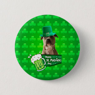 Cute Pit Bull Dog Hat St. Patrick's Day w Clovers 6 Cm Round Badge