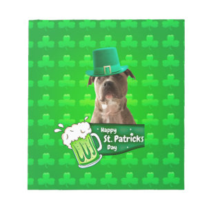 Cute Pit Bull Dog Hat St. Patrick's Day w Clovers Notepad