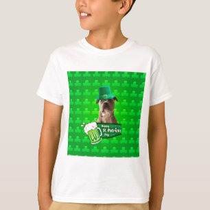 Cute Pit Bull Dog Hat St. Patrick's Day w Clovers T-Shirt