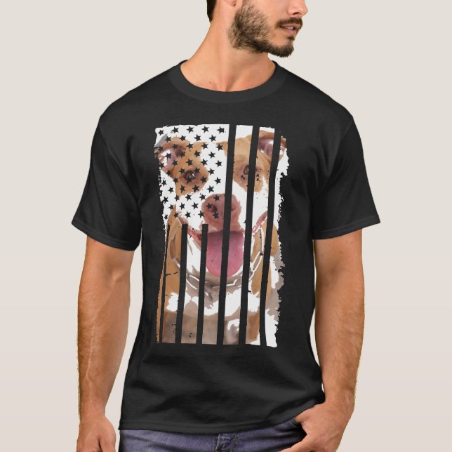 Cute Pit Bull Dog Picture Puppy American Us Flag T-Shirt (Front)
