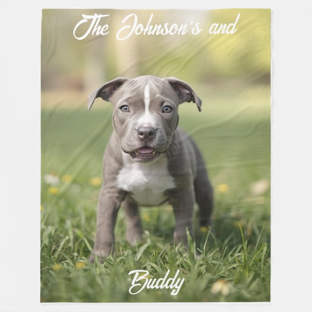 Cute Pit Bull Personalised Fleece Blanket (Front)