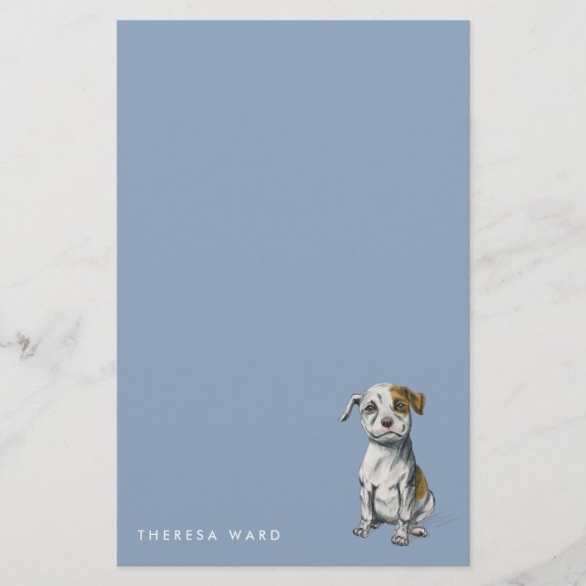 Cute Pit Bull Puppy Drawing | Add Your Name Stationery (Front)