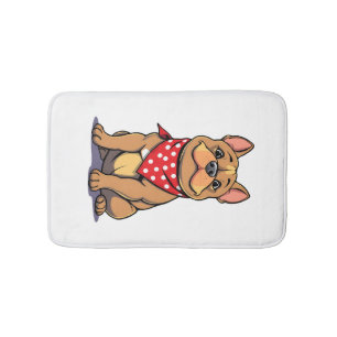 Cute Pitbull Bulldog with Bandanna Funny Dog Lover Bath Mat