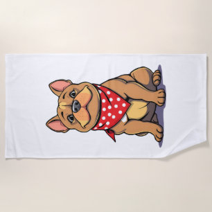 Cute Pitbull Bulldog with Bandanna Funny Dog Lover Beach Towel