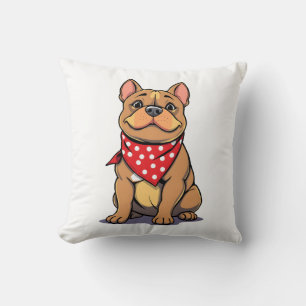 Cute Pitbull Bulldog with Bandanna Funny Dog Lover Cushion