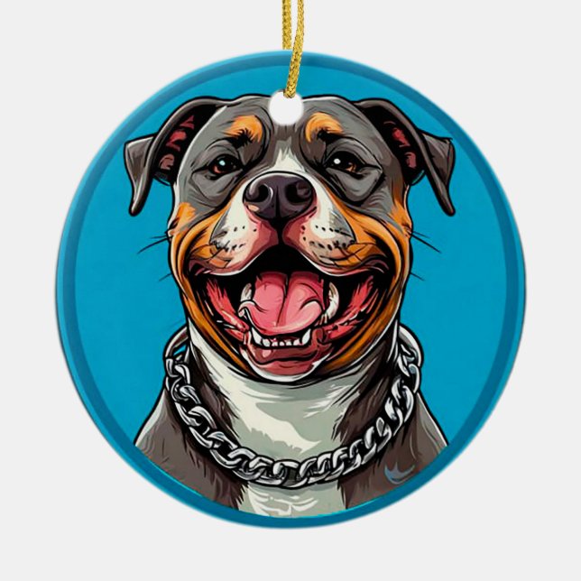 Cute Pitbull dog Ceramic Ornament (Front)